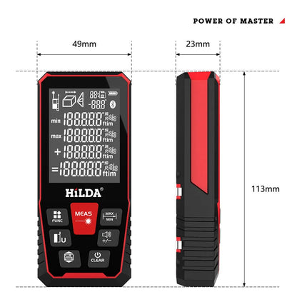 Laser rangefinder measuring device with plastic housing for distance measurement up to 120 m