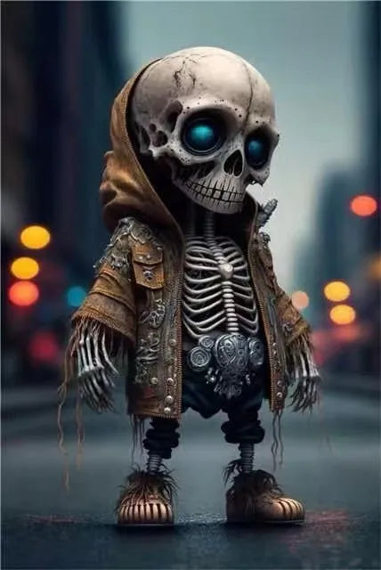 Resin skeleton figurine ornament measuring 15cm tall with detailed sculptural elements