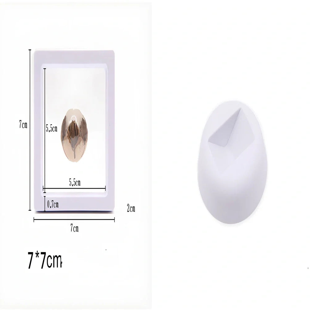 Black 11x11cm suspended 3D floating display frame holding a coin, with square base for stable collectible showcase