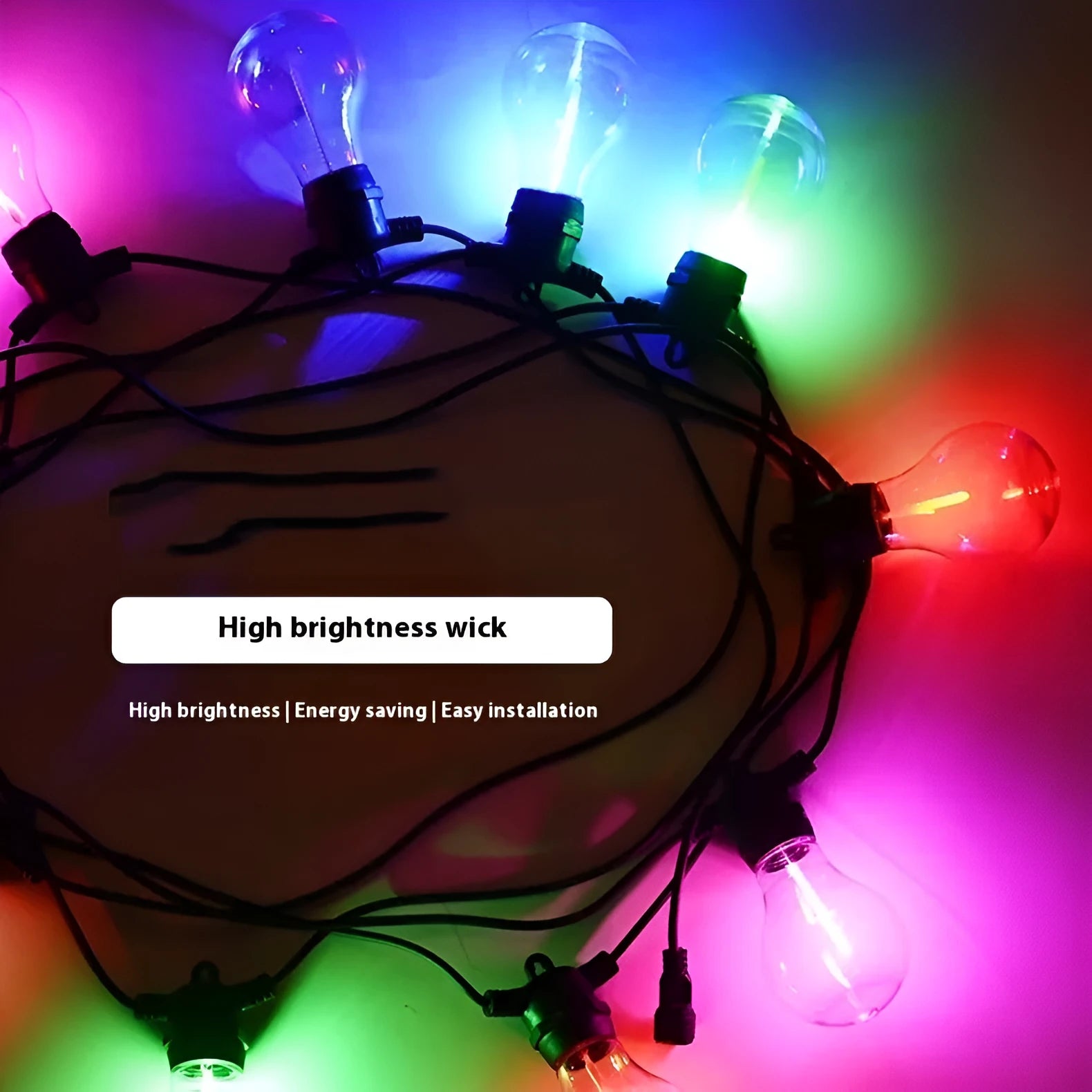 Outdoor waterproof string lights with 10 A60 clear meteor bulbs on 5m cable