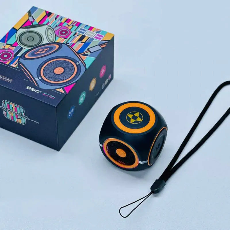 Rotating gyro bass Bluetooth speaker in black, pink or green, 53x51x51mm, with USB cable
