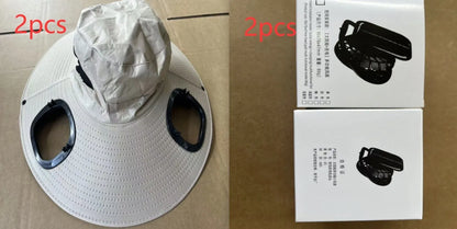 Men's grey solar fan cap with large peak and integrated cooling fans on the front.