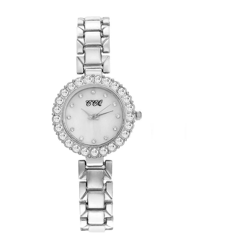 Women's diamond bracelet watch with 3cm round case, stainless steel strap, gold or silver, with bracelet and box option