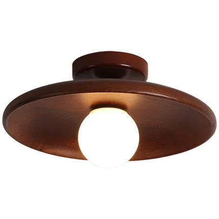 Solid wood minimalist ceiling lamp with glass shade in wood or walnut finish