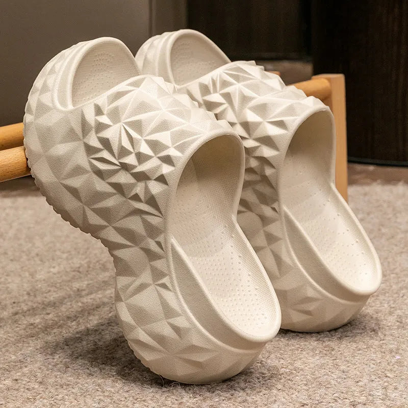 High heel EVA flip flop slippers with thick sole in khaki, black or white colours
