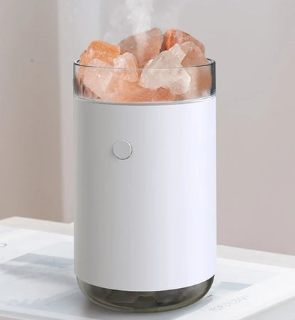 Crystal Salt Stone Air Humidifier with Aromatherapy and LED Lamp on desk