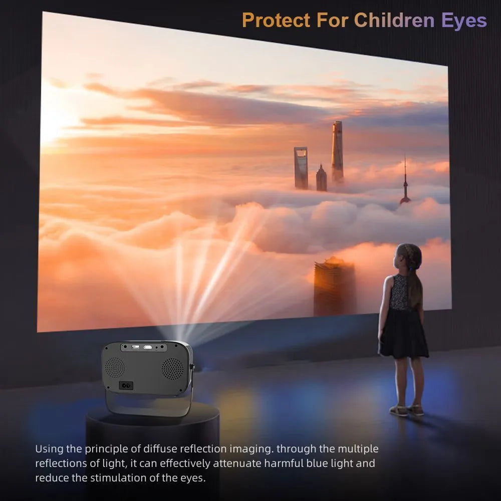 Black portable smart projector with Android system and remote control for HD presentations