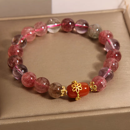 Red agate Super Seven crystal bracelet with cartoon style design for women