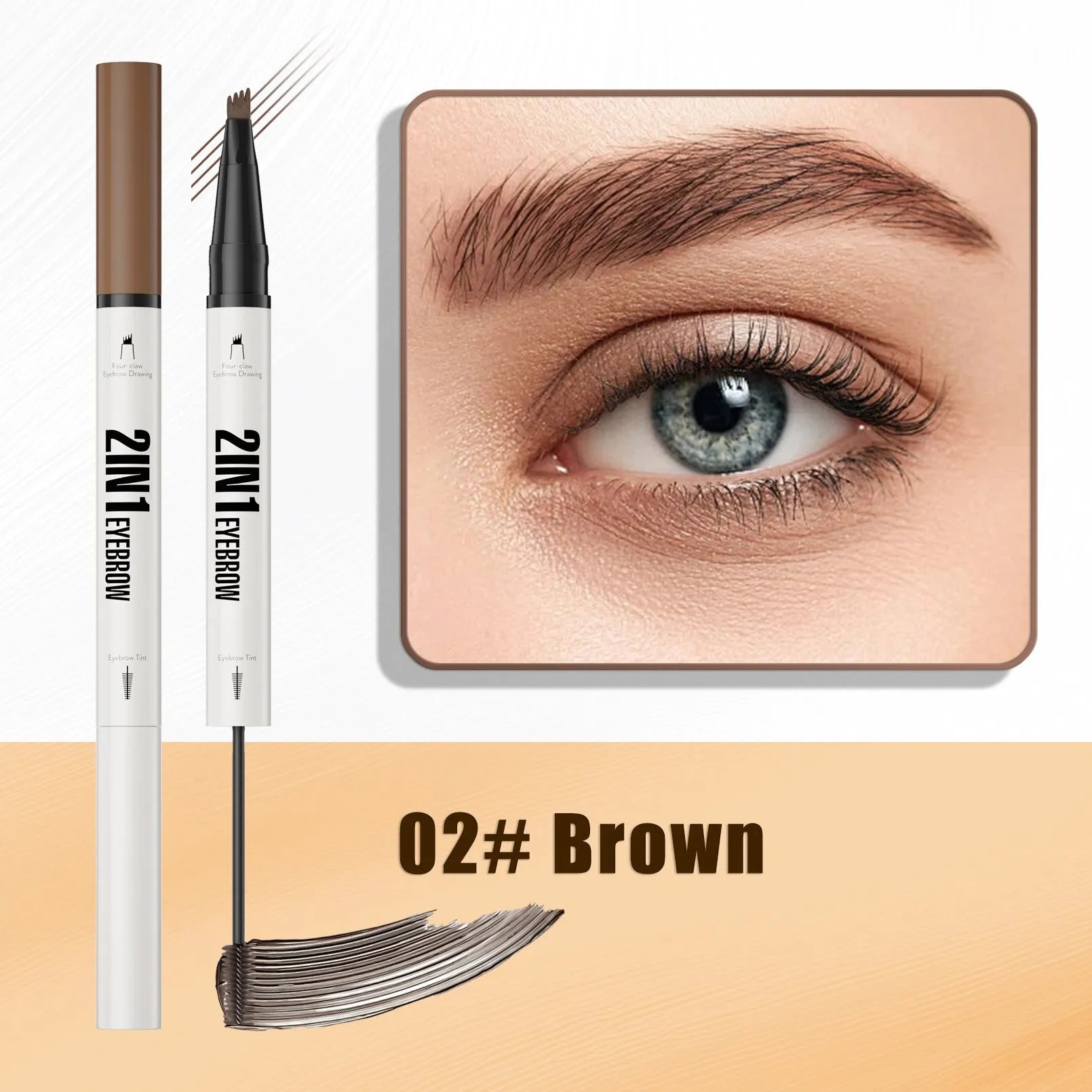 Two-in-one waterproof sweat-resistant eyebrow cream in multiple shades including brown and black