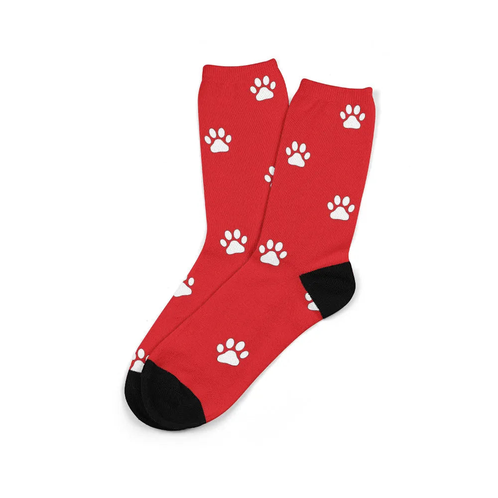 Custom printed mid-calf tube sock with a cartoon pattern from a personal photo.