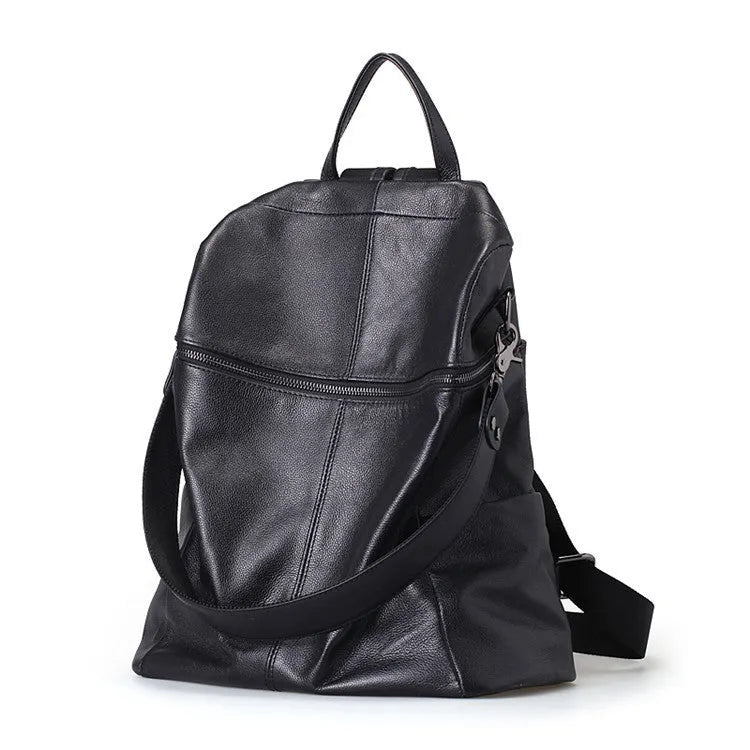 Genuine leather women's retro backpack in large capacity with waterproof construction and internal compartments