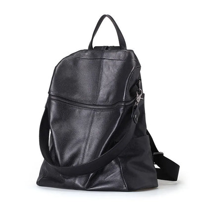 Genuine leather women's retro backpack in large capacity with waterproof construction and internal compartments