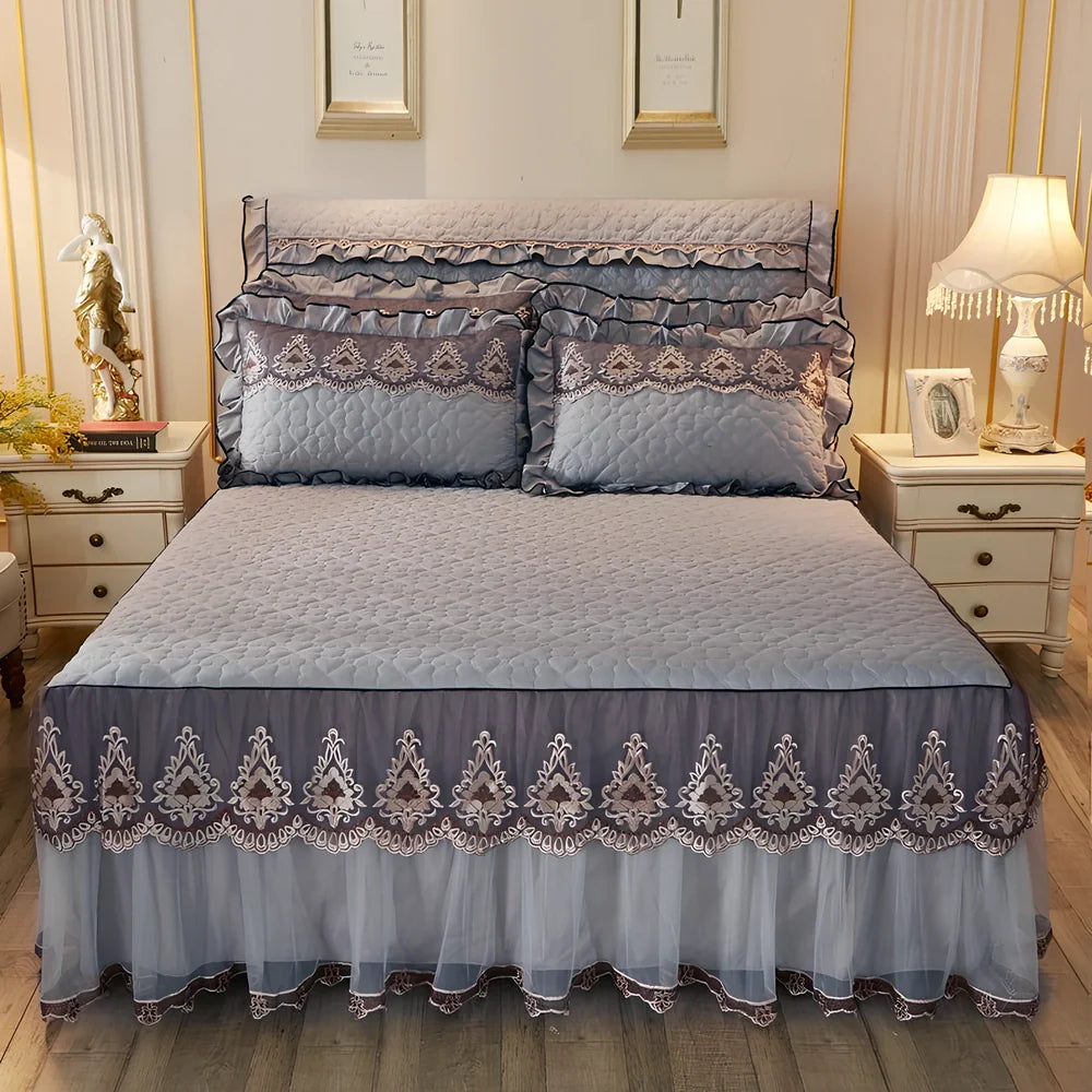 Quilted lace bed skirt with embroidery detailing and 1.8m circumference for Simmons beds