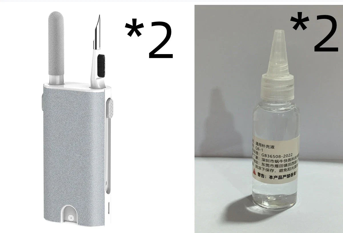 All-in-one smart screen cleaning kit with soft flocking sponge and high-density brush for effortlessly removing dust, smudges, and grime from electronic devices like phones, tablets, laptops, and more.