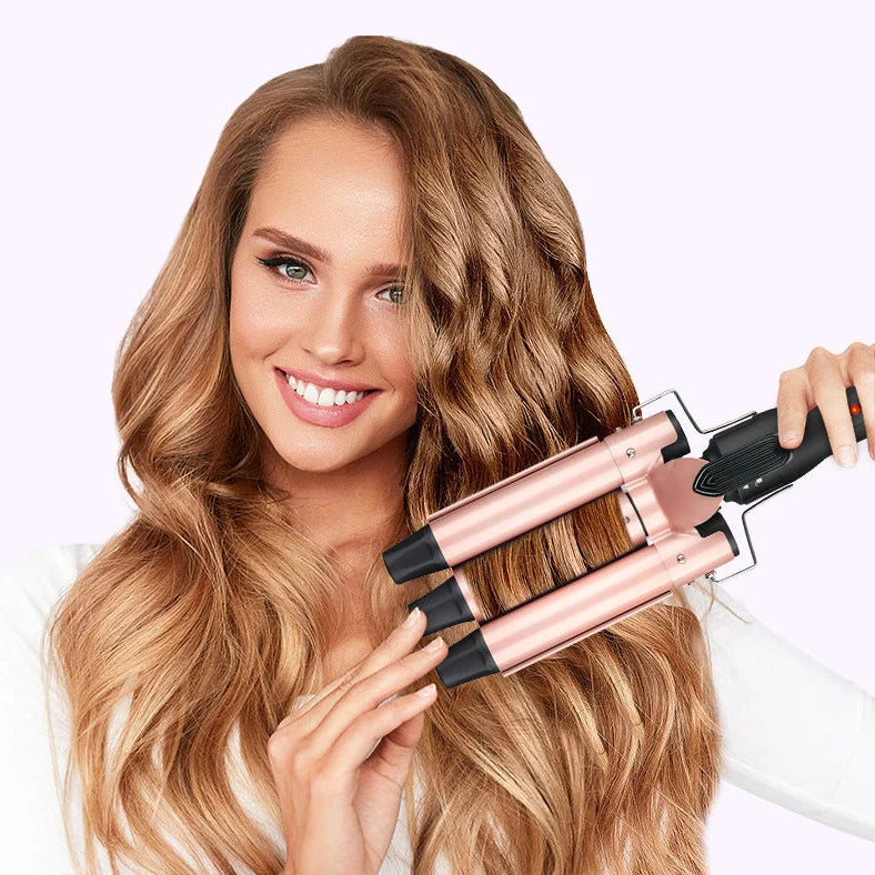 Three-tube water wave hair curler with 19mm 25mm 32mm ceramic-coated barrels and wired power cord