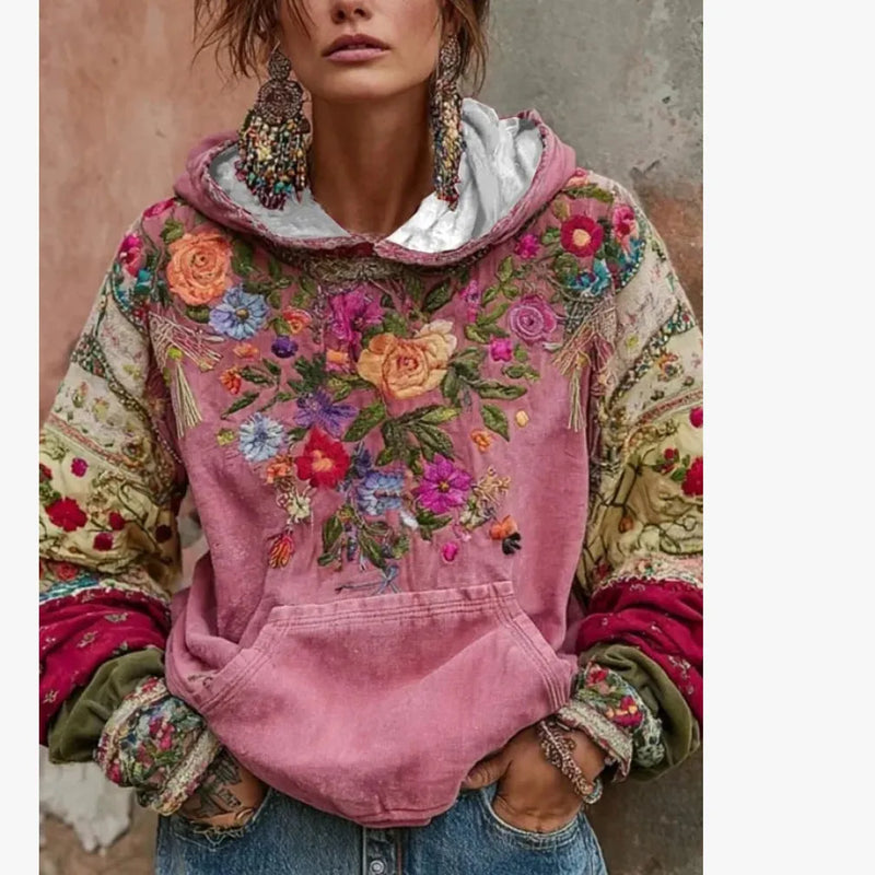 Women's Polyester Long Sleeve Shirt Japanese Korean Casual Style Cherry Blossom Print Loose Fit Autumn Winter Top Sizes S to XXXL