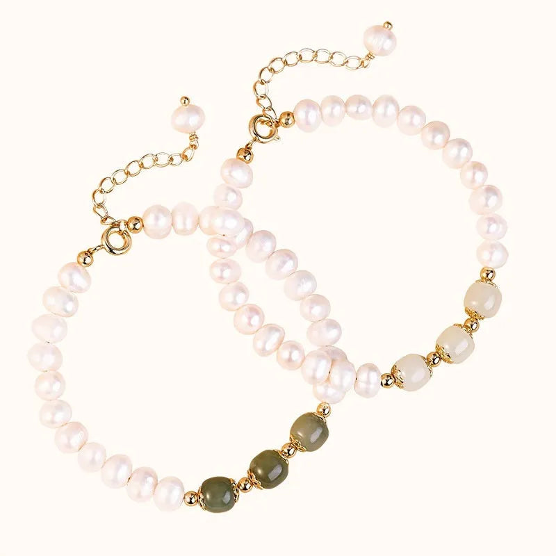 Korean style freshwater pearl bracelet with diamond-shaped pearls in Hetian jade electroplated finish