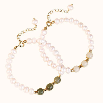 Korean style freshwater pearl bracelet with diamond-shaped pearls in Hetian jade electroplated finish