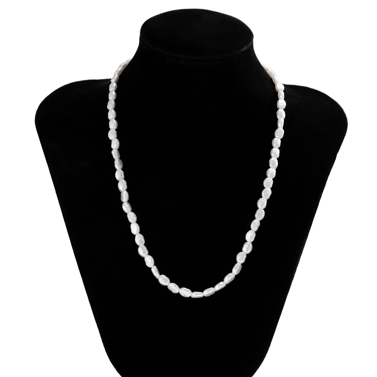 White U-shaped imitation pearl necklace for men with mother pearl pendant on adjustable 41-50cm chain