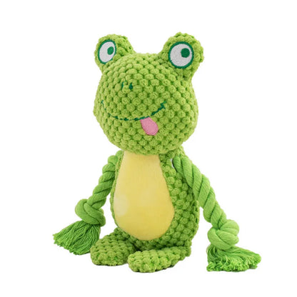 Hippo design plush dog toy with sound feature and cotton rope interior for interactive tug training