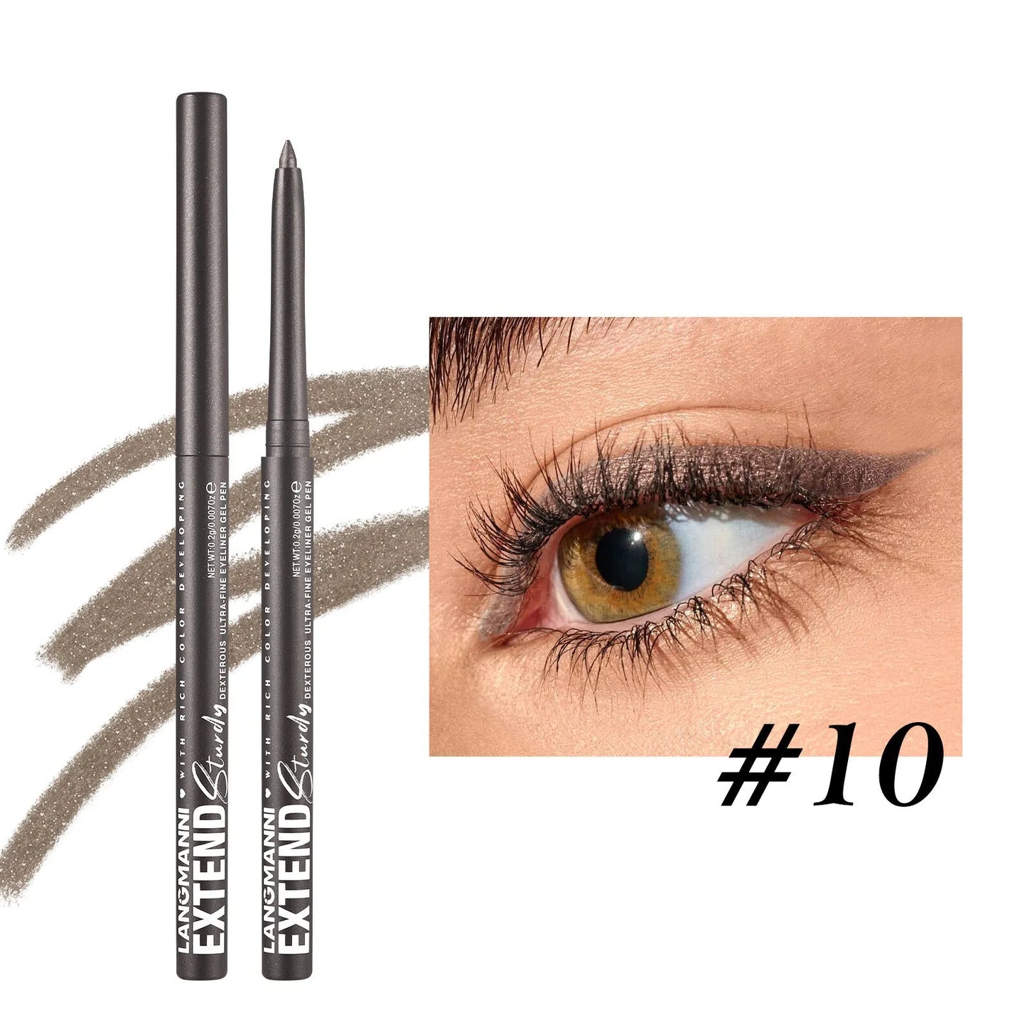 Set of 12 colourful gel glitter eyeliner pencils with matte metallic pearl finishes in waterproof smudgeproof formula