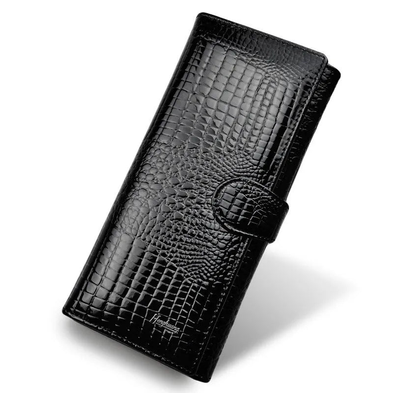 Women's patent leather coin purse with crocodile pattern in red colour option