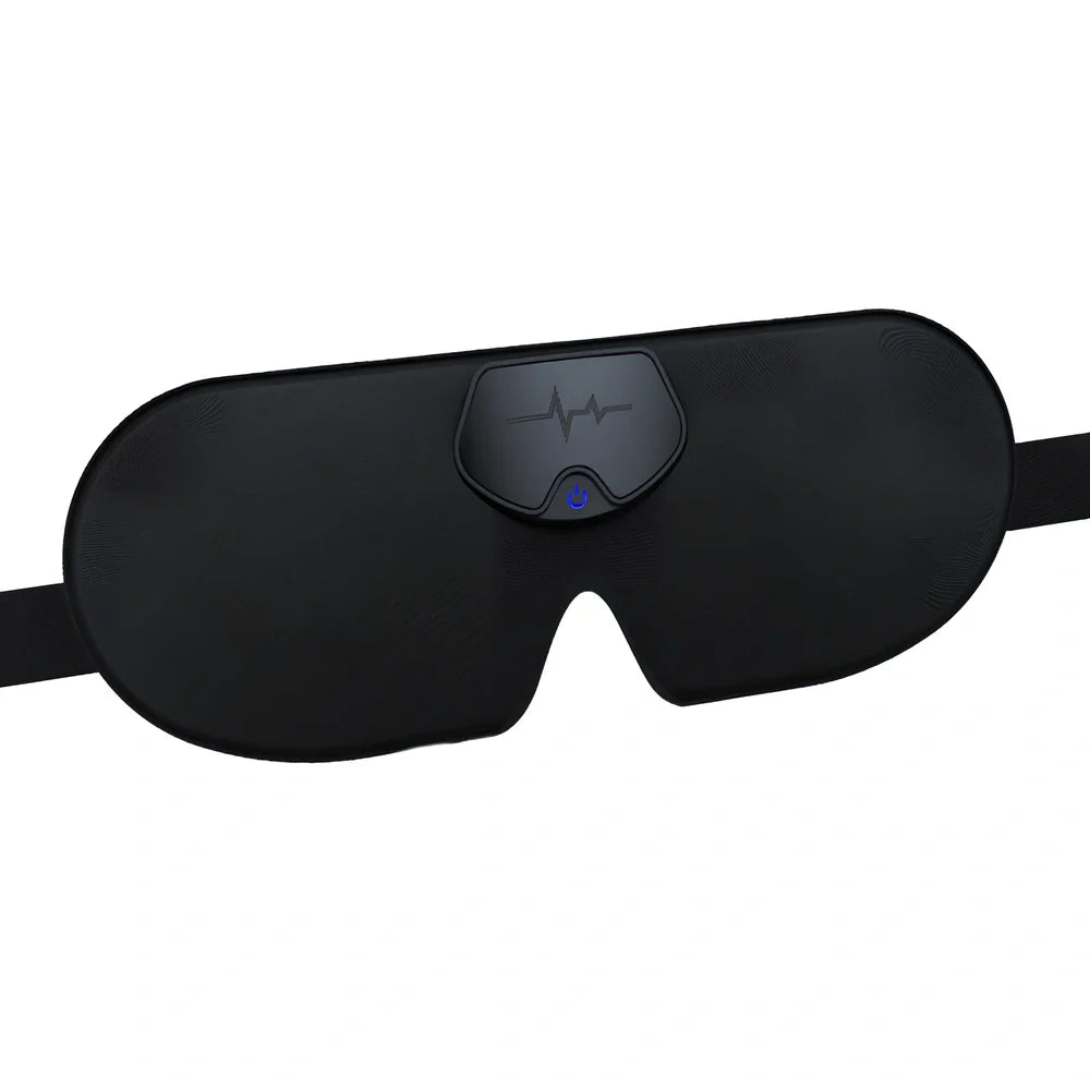 Black smart eye massager sleep mask with USB cable connection and sponge padding