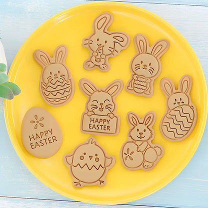 8-piece plastic cartoon bunny and Easter egg biscuit molds, irregular shapes 6-10cm wide for easy dough pressing