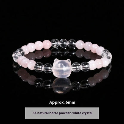 Women's geometric cat head bracelet with pink crystal beads and copper setting