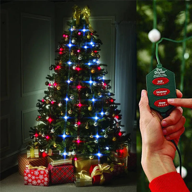 64 LED bead Christmas tree light string on a 1.8-metre wire with button control for dimming and colour changes