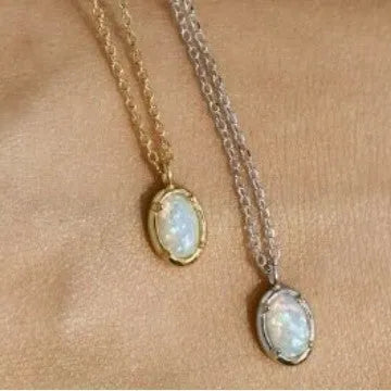S925 sterling silver oval pendant necklace with jelly opal style, available in gold or white gold plating.