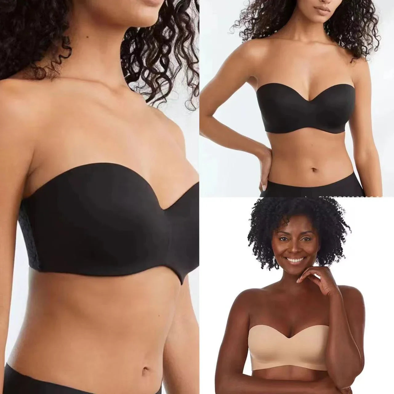 Seamless Invisible Wireless Push-Up Bra in Black and Skin Colors with Steel Ring Support