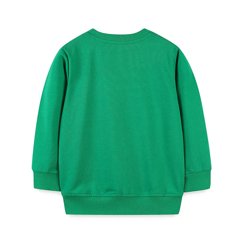 Green boys' sweatshirt with animal cartoon patterns and long sleeves for autumn wear