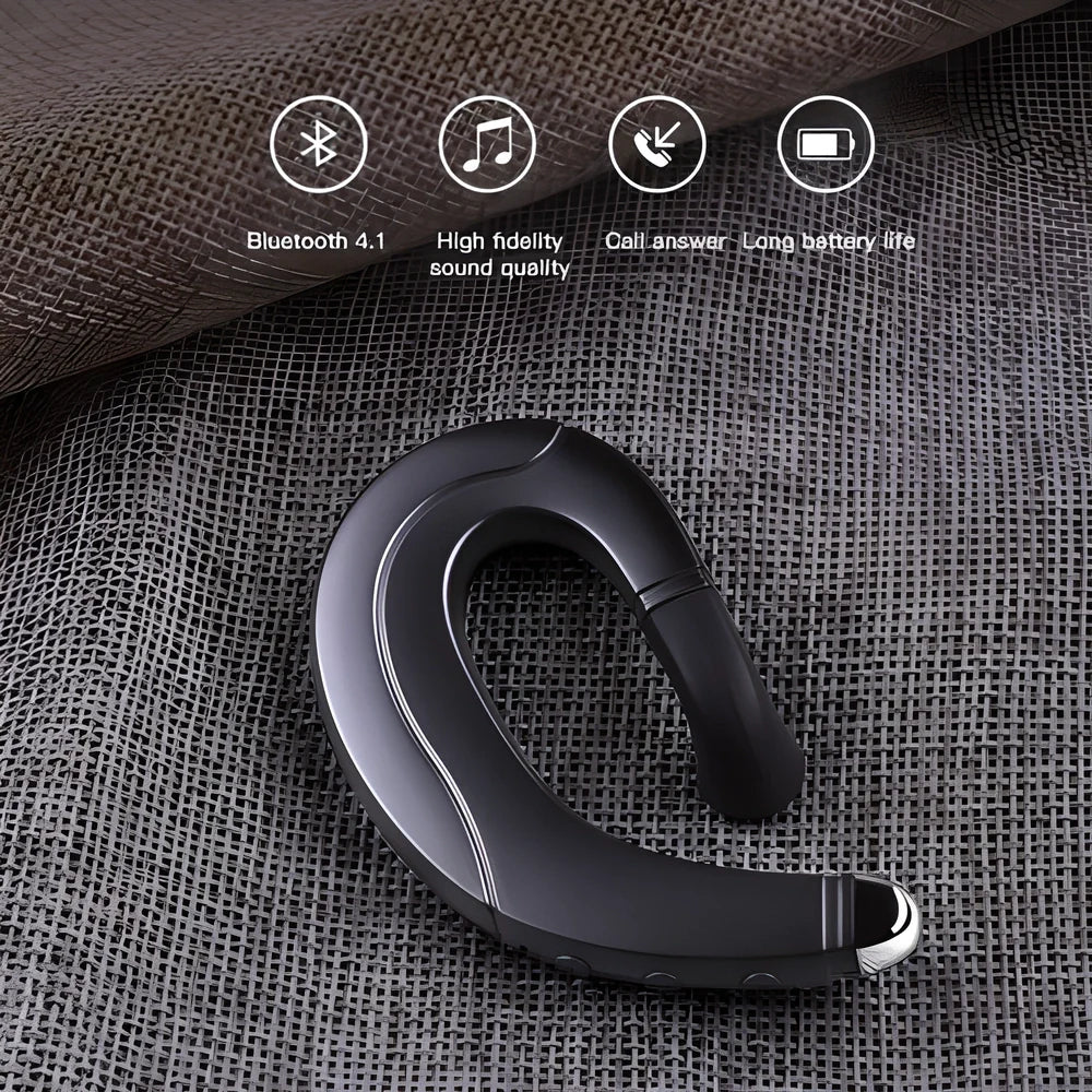 Comfortable Bluetooth ear-hook headset with bone-conduction technology for enhanced audio quality and awareness