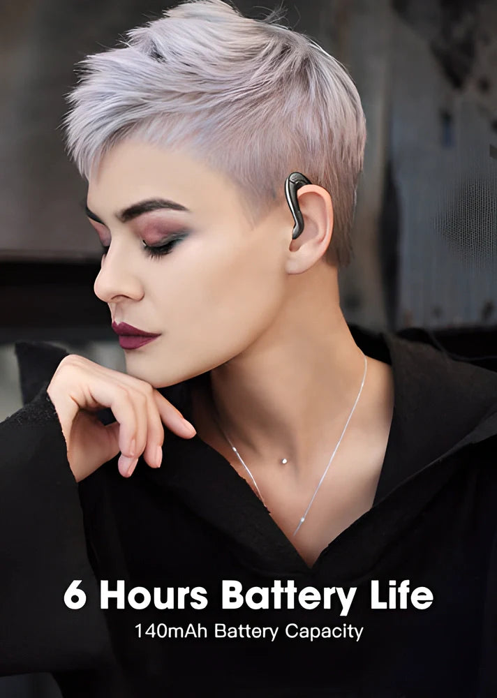 Comfortable Bluetooth ear-hook headset with bone-conduction technology for enhanced audio quality and awareness