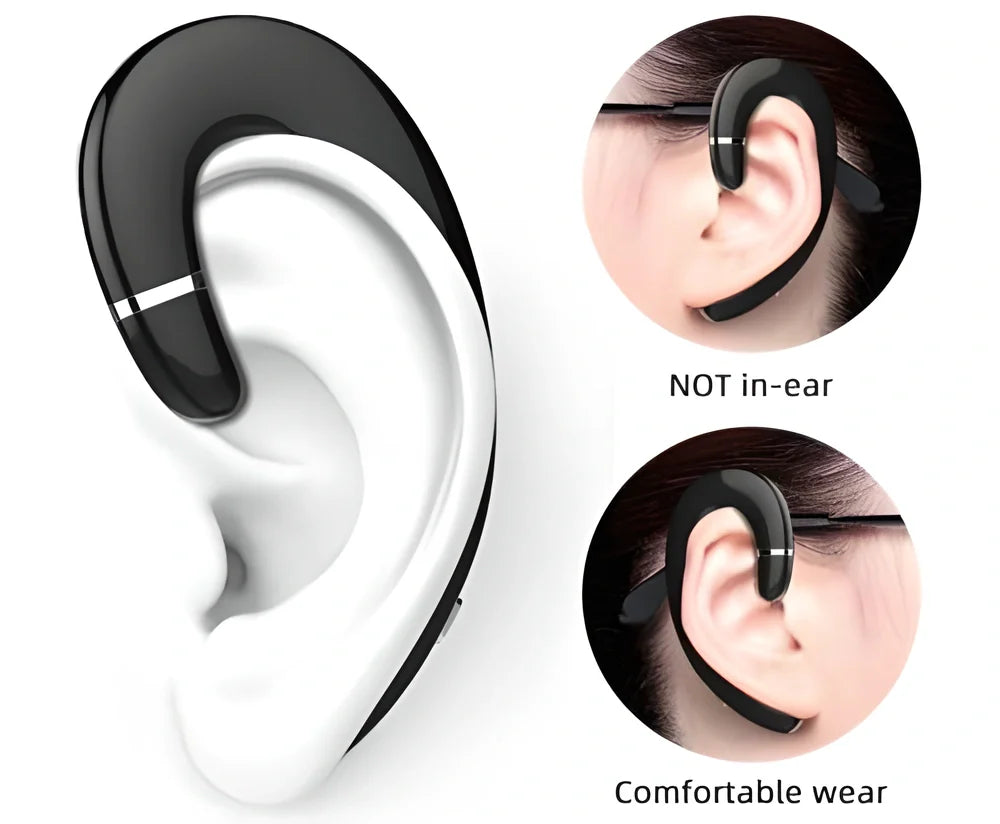 Comfortable Bluetooth ear-hook headset with bone-conduction technology for enhanced audio quality and awareness