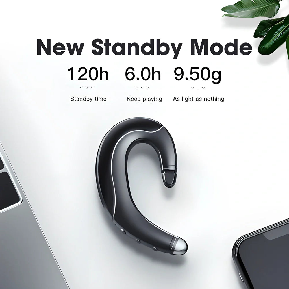 Comfortable Bluetooth ear-hook headset with bone-conduction technology for enhanced audio quality and awareness