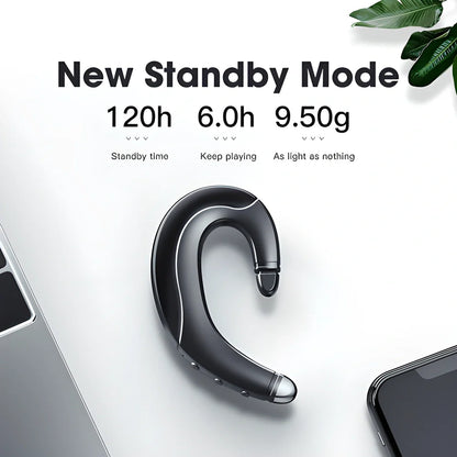 Comfortable Bluetooth ear-hook headset with bone-conduction technology for enhanced audio quality and awareness