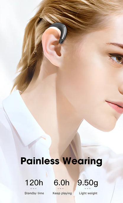 Comfortable Bluetooth ear-hook headset with bone-conduction technology for enhanced audio quality and awareness