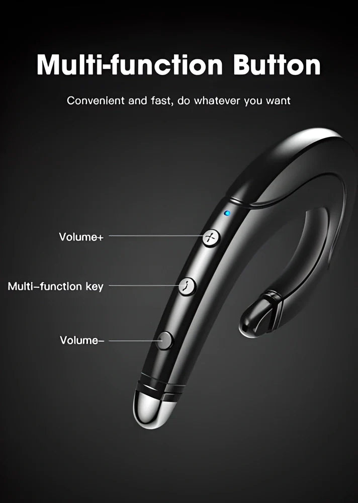 Comfortable Bluetooth ear-hook headset with bone-conduction technology for enhanced audio quality and awareness