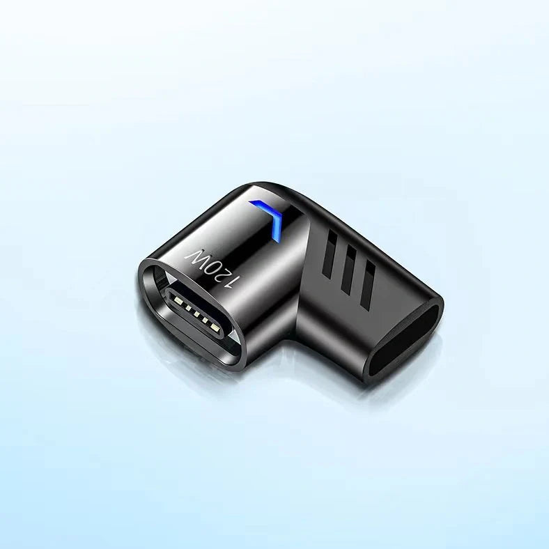 Dark grey magnetic charging adapter showing elbow connection design with multiple adapter heads for different device ports