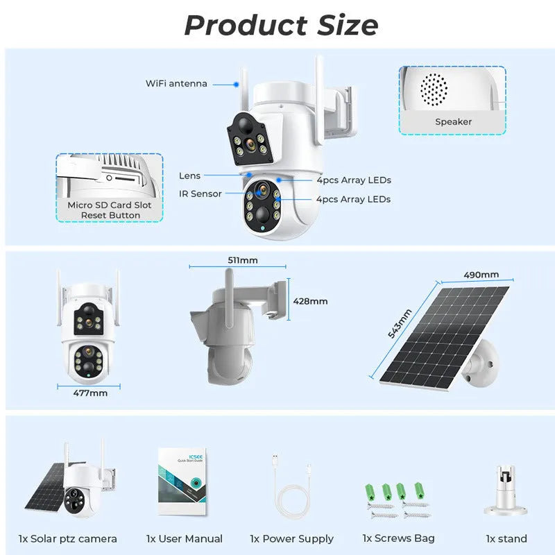 Outdoor solar wireless security camera with solar panel for plug-free 4MP HD home monitoring
