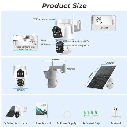Outdoor solar wireless security camera with solar panel for plug-free 4MP HD home monitoring