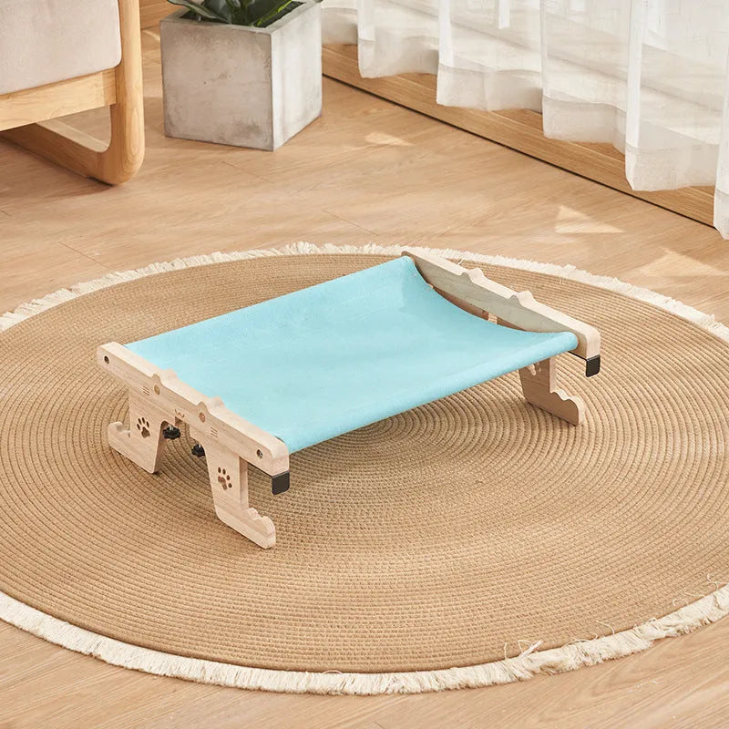 Wooden cat hanging bed hammock mounted by a window in a choice of seven colours