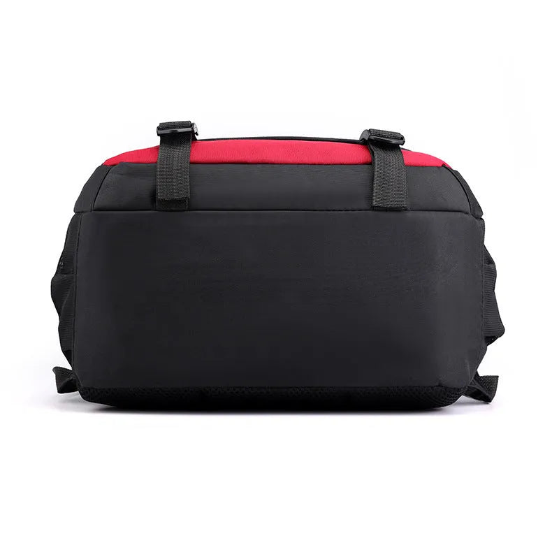 Waterproof nylon school backpack with airpillow straps in black, red, blue, or grey colours