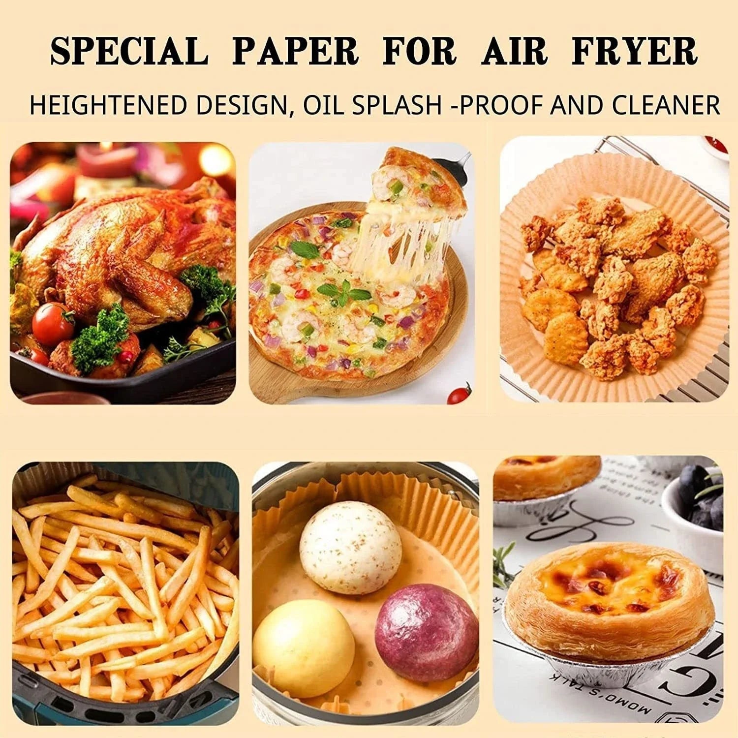 Disposable air fryer liners made from high-quality parchment paper, designed to keep your air fryer clean and your meals healthy
