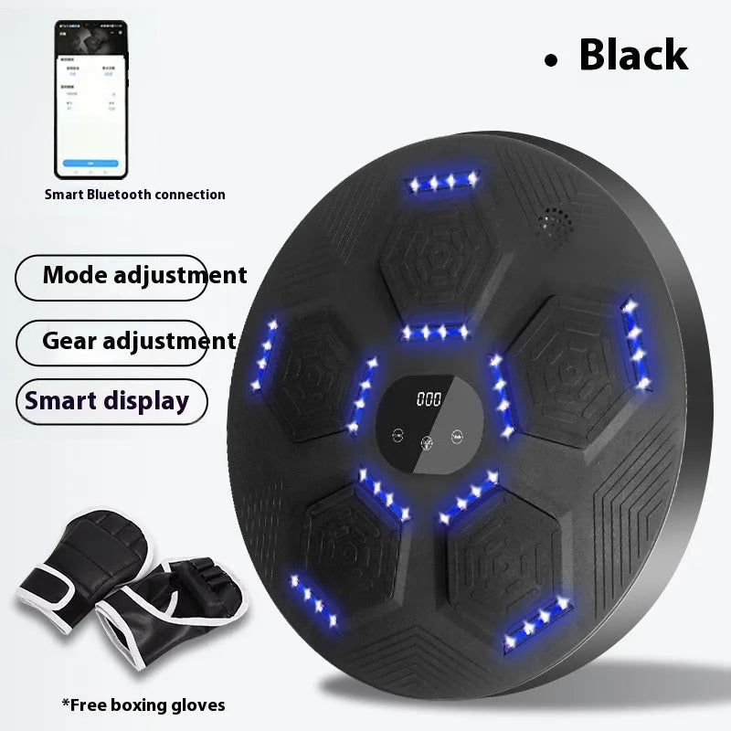 Smart music boxing machine reaction target hanging on wall with boxing gloves