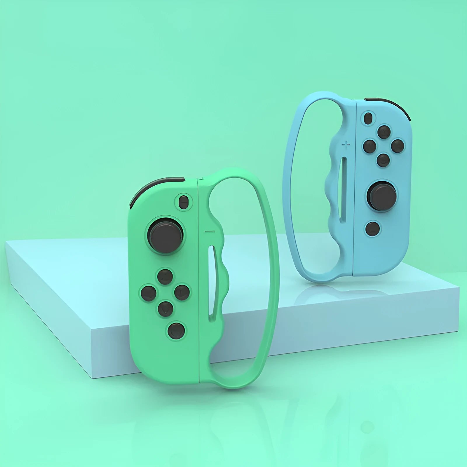 Nintendo Switch Joy-Con hand strap grips in black, blue-red and blue-green colours