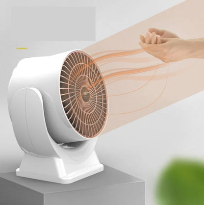 Desktop Mini Mute Household Heater in white and pink, compact size with fast heating