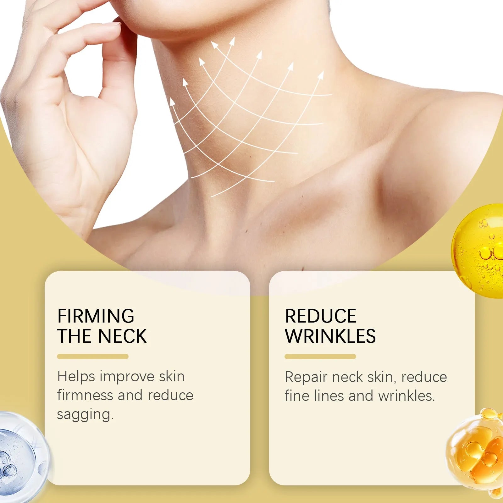 Tightening roller cream for neck lines in 8.6cm x 17.5cm container with integrated massage applicator